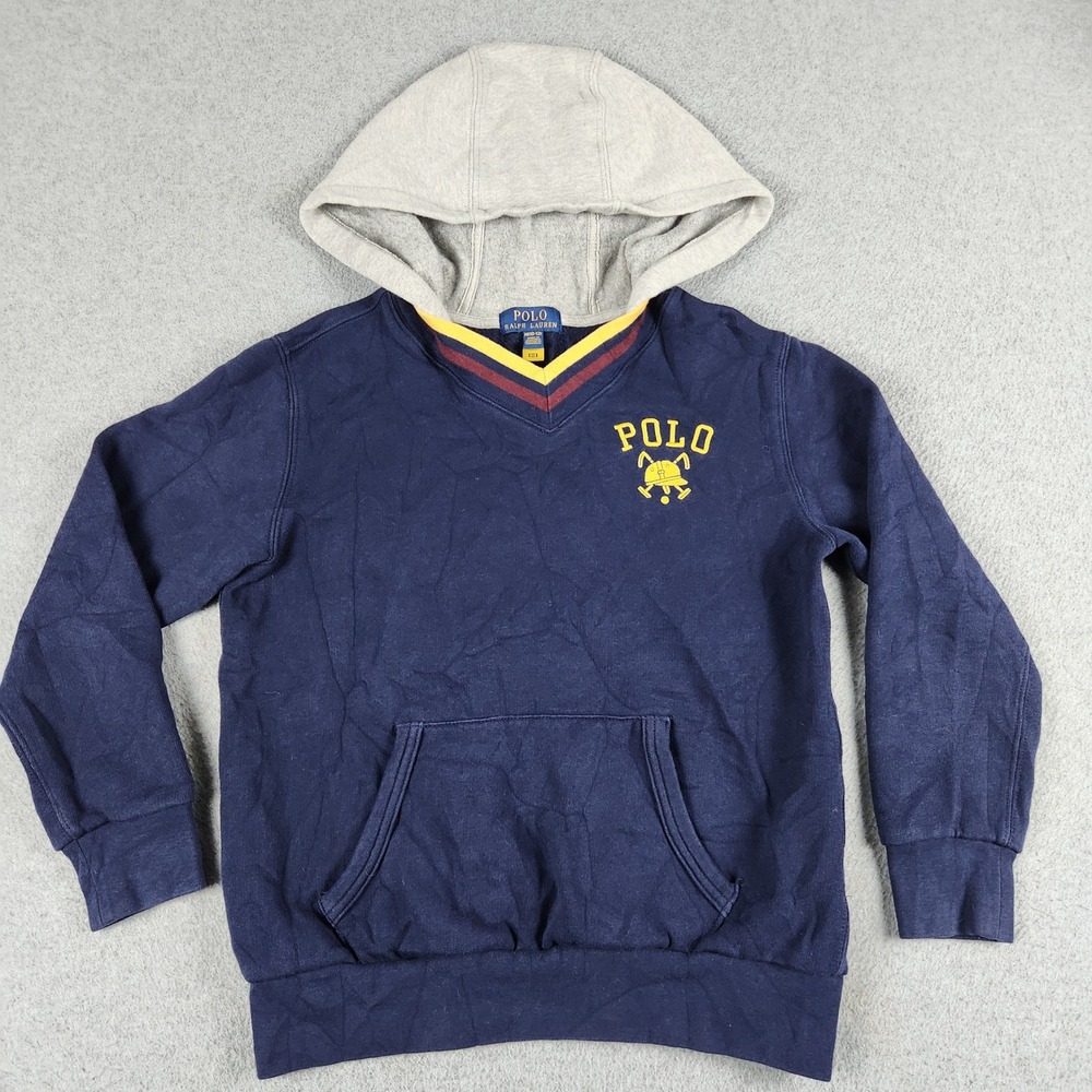 Polo Ralph Lauren Hoodie Boys M 10-12 Navy Blue Fleece Lined Kangaroo Pocket